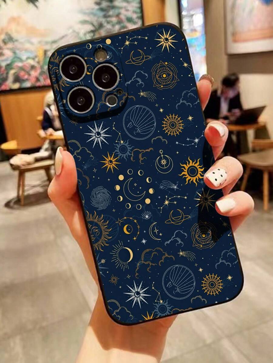Funda de teléfono antideslizante con borde recto y fase lunar del Ramadán pintada, compatible con iPhone 16/16 Pro/16 Plus/16 Pro Max, P14 Pro Max, P13, P11 dibujos animados, P12 antideslizante, XR dibujos animados 7 8 GES2 XS, aplicable a la serie iPhone P15