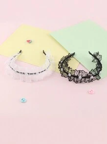 2pcs Girls' Mesh & Pearl Headbands, Minimalist Fashion Casual Daily Wear - Multicolor - View 5