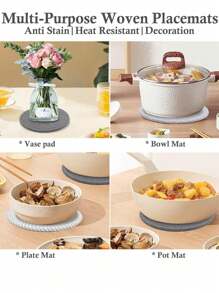 4 件套耐热垫套装，适用于火锅和煎锅，防污垫，烹饪和烘焙配件，新房和农舍必备家居装饰