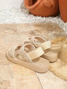 Women's Four Seasons French Fashion Simple Fairy Style Sweet And Lovely Suitable For Matching Dresses Seaside Vacation Dating Beige Women's Flat Sandals, Court Style Exotic Classical Gorgeous Comfortable Lightweight Breathable White Sandals - Beige - View 5