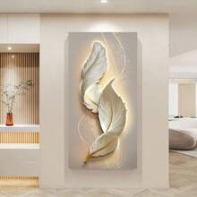 1pc Modern Minimalist Abstract Feather Canvas Art Print, Beige Neon Line Wall Poster Decor, Frameless Home Gift - Apricot - View 5