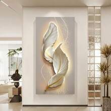1pc Modern Minimalist Abstract Feather Canvas Art Print, Beige Neon Line Wall Poster Decor, Frameless Home Gift - Apricot - View 2