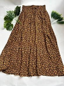 Steve Store Women's Fashion Viscose Fabric Skirt With Lining, Has Pocket And Slit On The Sides - estampa leopardo - 查看 3