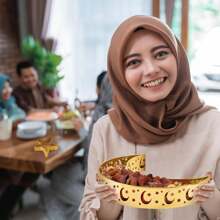 1PC Decorative Moon And Star Tray Set For Eid, Golden Ramadan Serving Dishes For Nuts, Dates, And Candies, Elegant Islamic Inspired Snack Bowls, Unique Crescent And Star Shaped Plates, Perfect For Holiday Feasts And Festive Gatherings, Great For Festivals And Special Occasions, Adds Festive Touch To Your Dining Table. - Multicolor - View 6