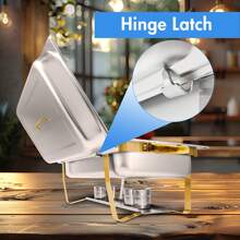8pcs 9QT Golden Stainless Steel Chafing Dishes For Buffet, Rectangular Chafers And Buffet Warmers Sets For Parties Weddings Catering Buffet - 8 Pack - View 6