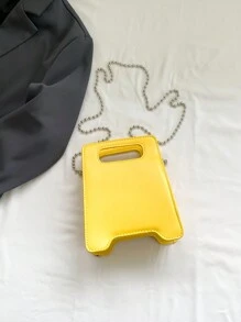 New Cartoon Warning Sign Handbag, Chain Letter Bag, Cosmetic Bag, Accessory Bag, Fashion Casual Minimalist Street Shoulder Crossbody Bag, Fashionable Butter Yellow Bag For Women