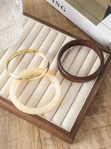 3pcs Vintage Geometric Wooden Resin Metal Bangle Bracelet Set, Suitable For Women Casual, Party Wear