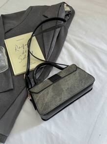 1pc Quilted Flap Closure PU Patchwork Small Square Bag, New Commuter All-Match Shoulder Bag, Retro Color Blocking Handbag, Fashion Hong Kong Style High-End Strap Decor Crossbody Bag, Classic Business Casual Suitable For Women Dating, Gifts, Work - Black - View 9
