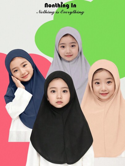 3Y-5Y Instant Hijab Plain Arab-Style Thickened Round Edges Headscarf Malaysia Bergo Zaifa Undercap Easy-To-Wear Basics Weap Hat HiJab For Baby Kids Girl
