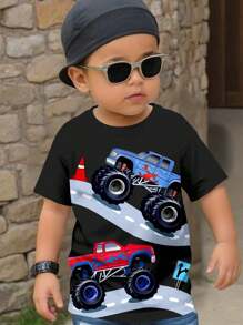 Boys' Casual Crew Neck Short Sleeve T-Shirt Suitable For Summer - Black - View 2