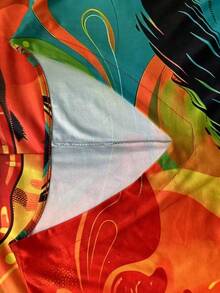 大码女式时尚肖像印花 V 领口袋连衣裙 - 彩色 - 查看 5