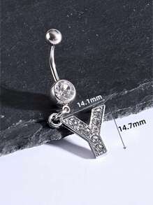 1pc Fashionable Classic 26 Letter Shape Pendant Goldtone Stainless Steel Navel Ring With Shiny Cubic Zirconia, Minimalist Style Body Piercing Jewelry Suitable For Women Daily Wear - Yellow Gold - View 8