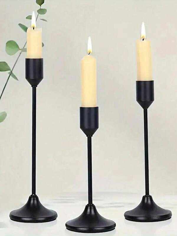 3pcs Elegant Metal Candle Holders, Wedding Table Fireplace Candle Stands, Home Party Room Decor, Christmas Desktop Decoration
