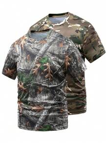 Camisa deportiva para hombre de la serie de caza al aire libre para verano, camisa de camuflaje biónicamente camo de secado rápido y transpirable de manga corta