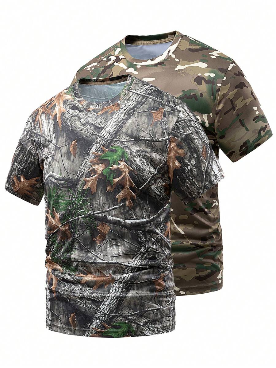 Camisa deportiva para hombre de la serie de caza al aire libre para verano, camisa de camuflaje biónicamente camo de secado rápido y transpirable de manga corta