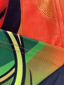 大码女式时尚肖像印花 V 领口袋连衣裙 - 彩色 - 查看 4