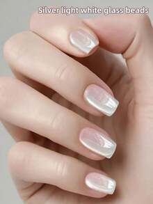 1 Bottle/12ml Silver White Glass Bead Feline Eye Reflective Glitter Gel Nail Polish, Diamond Glitter Gel Nail Polish, Magnetic Gel Nail Polish, Glossy Transparent Nail Polish, UV LED Compatible - Silver - View 3