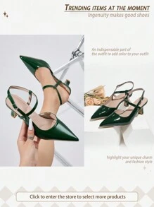 Sexy Green High Heels Pointed Toe Fashion Stiletto Backstrap Sandals - Green - View 9