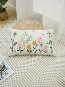 1pc, Plant Flower Embroidery Cushion Cover Home Fabric Bedside Soft Bag Sofa Decoration Pillow, Home Decor, Room Decor, Office Decor, Living Room Decor, Sofa Decor (No Pillow Core) Gifts Birthday Graduation