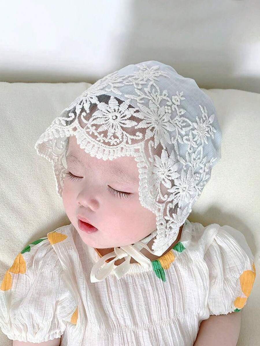 1 件装 女婴纯白色春夏帽，婴儿帽，新生儿帽，保暖婴儿帽，可爱胎儿帽，宫廷风格婴儿帽，蕾丝婴儿帽，复古婴儿帽，精致蕾丝帽，时尚婴儿帽 - 米色 - 查看 1