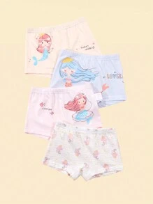 Coollikuli 8 条装可爱公主美人鱼印花少女平角裤舒适柔软大女孩宝宝多色平角内裤四季款 - 彩色 - 查看 4