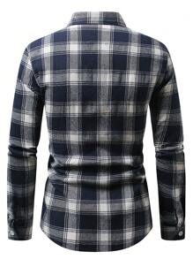 Blue And White Plaid Casual Business Long Sleeve Shirt