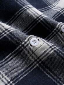 Blue And White Plaid Casual Business Long Sleeve Shirt