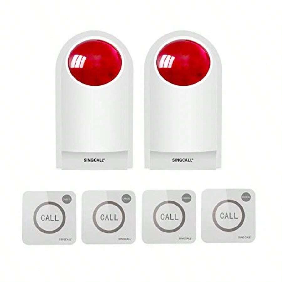 Strobe Siren Panic Alarm Button With Light For Home Care Loud Outdoor SOS Alert System 2 Red Flashing Siren 4 Emergency Buttons For Store Hotel Jewelry Shop Security - 2Sirens+4CallButtons1 - View 1