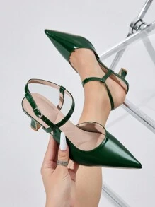 Sexy Green High Heels Pointed Toe Fashion Stiletto Backstrap Sandals - Green - View 2
