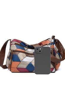 新款多功能中年女性手提包、妈妈包、婆婆包，柔软皮革质感单肩斜挎包 - 卡其色 - 查看 6