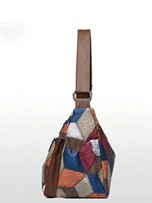 新款多功能中年女性手提包、妈妈包、婆婆包，柔软皮革质感单肩斜挎包 - 卡其色 - 查看 9