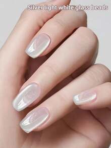 1 Bottle/12ml Silver White Glass Bead Feline Eye Reflective Glitter Gel Nail Polish, Diamond Glitter Gel Nail Polish, Magnetic Gel Nail Polish, Glossy Transparent Nail Polish, UV LED Compatible - Silver - View 4