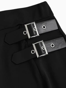 New Style Women Fashion Casual Decorated Skirt, Versatile High Waist Gothic Plaid Mini Skirt, Suitable For Daily, Office, Outdoor, Festivals, Knitted Polyester Material - Fit For Spring, Summer, Autumn - Black - View 4