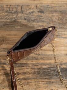 1 st. Koffiebruine krokodillenprint PU eenvoudige clutch met metalen ketting schoudertas, portemonnee, geschikt voor gelegenheden zoals dames en meisjes, etentjes, feesten, winkelen, dagelijks woon-werkverkeer, reizen, enz.