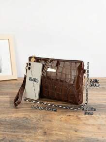 1 st. Koffiebruine krokodillenprint PU eenvoudige clutch met metalen ketting schoudertas, portemonnee, geschikt voor gelegenheden zoals dames en meisjes, etentjes, feesten, winkelen, dagelijks woon-werkverkeer, reizen, enz.