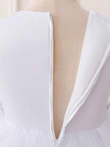 Đầm dài dự tiệc thanh lịch bằng vải satin jacquard và voan họa tiết hoa cho bé gái, thích hợp cho các buổi tiệc gia đình, số lượng cúc không đều, không kèm băng đô. - trắng - Xem 9
