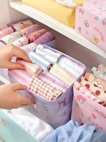 Sanrio 3pcs Sanrio Pom Pom Purin, Hello Kitty & Friends Folding Storage Box Set - Adorable Fabric Storage Boxes, Suitable For Socks, Clothes, Stationery, Mixed Colors Kuromi And My Melody Designs - Ideal For Home And Office, Sock Drawer Organizer, Perfect Gift For Moms And Wives