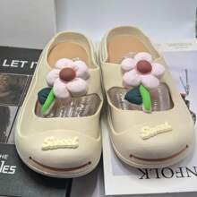 New Closed-Toe Mule Slippers For Women, Summer Floral Flower Print Non-Slip Breathable Sandals - Khaki - View 3