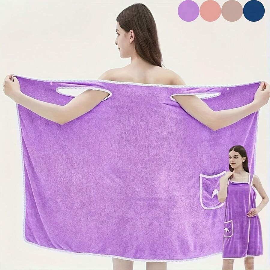 1 件超柔软超细纤维可穿戴浴巾、超强吸水速干浴袍（带口袋）、太空主题针织面料成人浴裙、珊瑚绒桑拿裙、蝴蝶结装饰浴巾、100% 涤纶无香型、女士无香型、水疗浴室配件夏季婚礼家居浴室装饰返校
