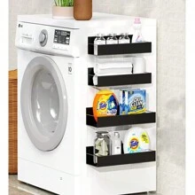 Estantería lateral de montaje en pared para refrigerador, lavadora, estantería de pared de una sola capa para especias, soporte magnético para especias, sin necesidad de perforación