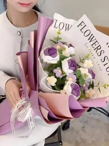 全新情人节成品针织花束“Berry Yours”纱线工艺礼物，仿针织红玫瑰花 - 多色 - 查看 9