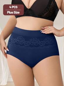 MEIYATING Set de 4 bragas tipo culotte de talle alto con control de abdomen, diseño de rosas y malla transpirable para mujer de tallas grandes