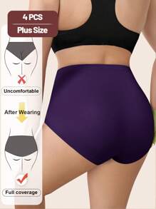 MEIYATING Set de 4 bragas tipo culotte de talle alto con control de abdomen, diseño de rosas y malla transpirable para mujer de tallas grandes