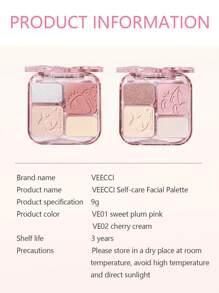 Self-Care Facial Palette Highlight And Contour Palette Matte Highlighter - VE01 Sweet Plum Pink - View 8