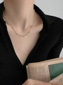 925 Silver Plated Ball Necklace + 18K Gold Plated 925 Silver Plated Heart Necklace - Vàng - Xem 8