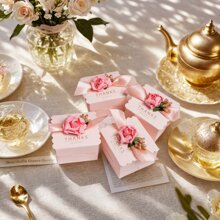 6pcs/12pcs/24pcs Elegant Pink Wedding Favor Box | Square Candy Box | Gift Packaging For Weddings | Bridal Shower Treat Boxes | Beautiful Foldable Design,Wedding Decor,Home Decor ,Room Decor Party Favors Bride Gifts Birthday Graduation Birthday Decorations Party Decorations Gift Bags Christmas Decorations Christmas