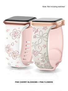 2 件花卉雕花表带，兼容 41 毫米 40 毫米 44 毫米 45 毫米 42 毫米 38 毫米 49 毫米 46 毫米，柔软硅胶可爱花朵表带，适合女性，适用于系列 10、SE、9、8、7、6、5、4、3、2、1、Ultra