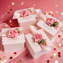 6pcs/12pcs/24pcs Elegant Pink Wedding Favor Box | Square Candy Box | Gift Packaging For Weddings | Bridal Shower Treat Boxes | Beautiful Foldable Design,Wedding Decor,Home Decor ,Room Decor Party Favors Bride Gifts Birthday Graduation Birthday Decorations Party Decorations Gift Bags Christmas Decorations Christmas