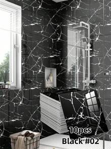 圣诞节 10 片/套 0.9㎡ 10 种款式 大理石纹自粘陶瓷墙砖，光面防水防潮墙贴，适用于房间、家居装饰墙面翻新、新年礼物 - 彩色 - 查看 17