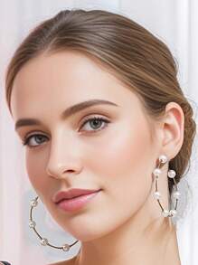 1pair New Style Large Circle Creative Vintage Faux Pearl Hoop Earrings, Oversized Circular Earrings For Women Christmas Winter Christmas Gifts